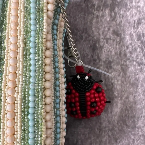 Handcrafted In India Beaded Striped Lady Bug Bag w Charm Viral NWT - Picture 4 of 5